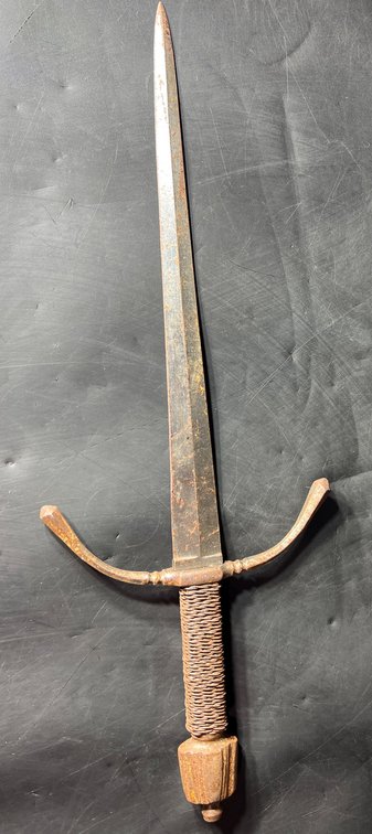 Rustic Iron Dagger with Wrapped Handle and Curved Guard