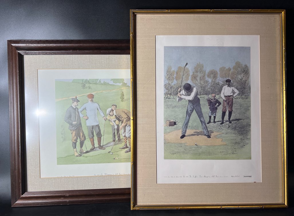 Framed Golf Prints by A.B. Frost, 1971