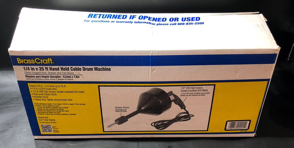 BrassCraft 1/4 In x 25 Ft Hand Held Cable Drum Machine with VSR High-Torque Motor