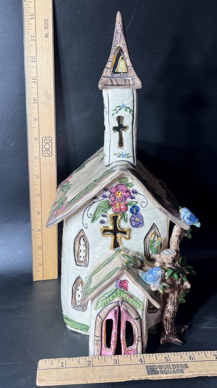 Heather Goldminc Ceramic Church-Themed Tealight Holder, Blue Sky 2002
