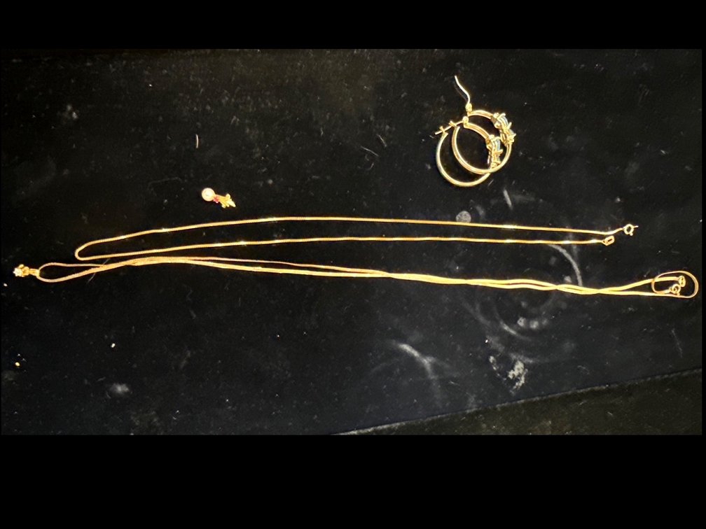 14K Gold and Diamond Pendant with Chains and 10K Earrings