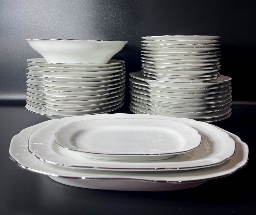 37-Piece CM Hutschenreuther China Set With Silver Trim