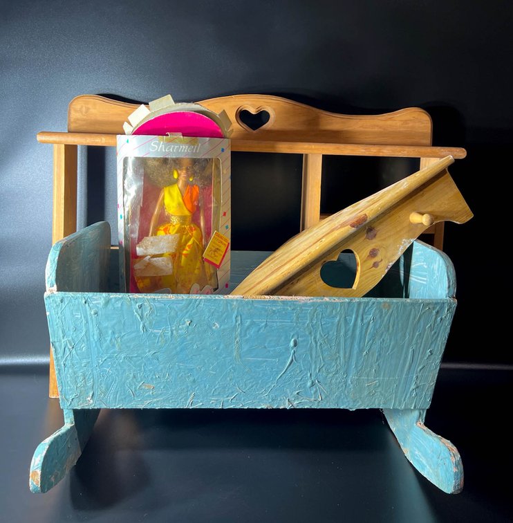 27×21 Wooden Heart Shelf with Doll and Accessories