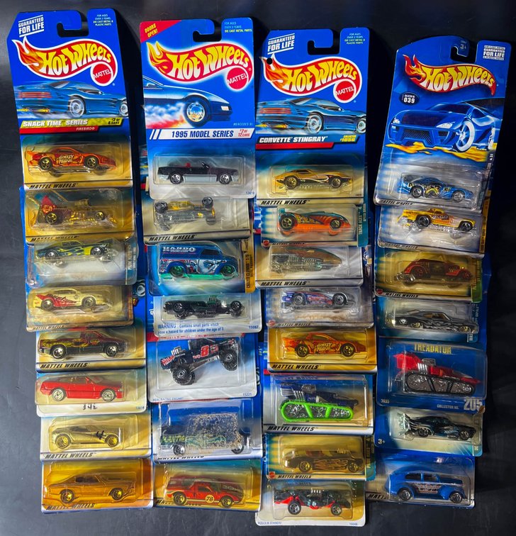 30 Mattel Hot Wheels Diecast Cars on Cardbacks