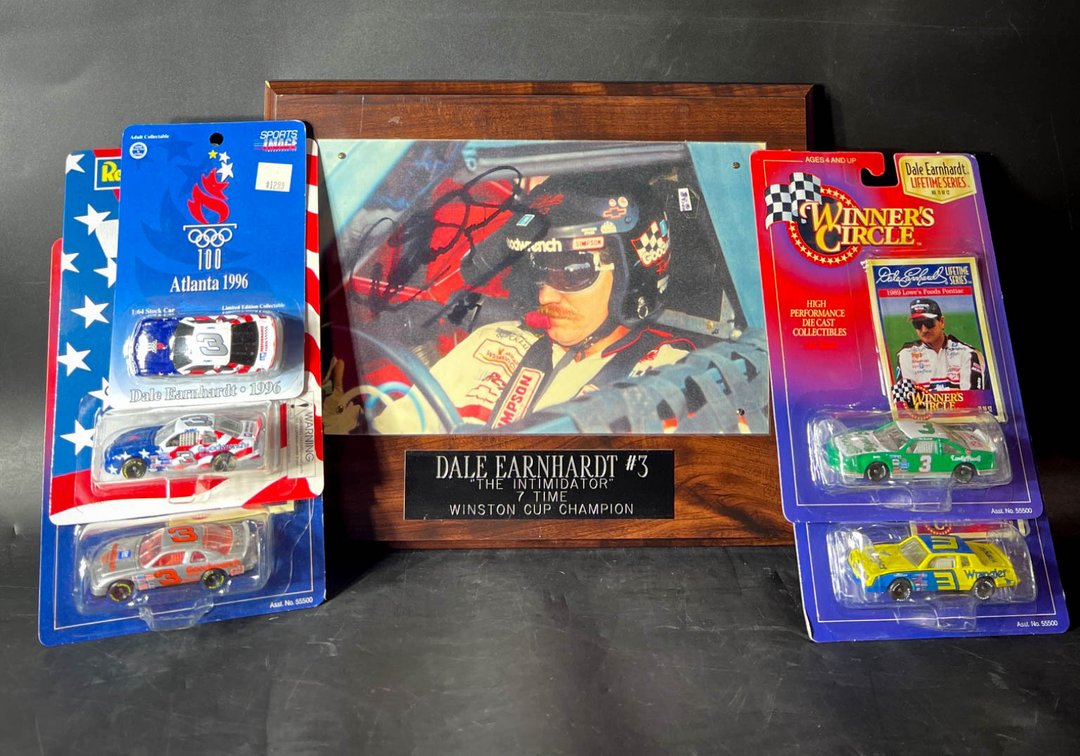 Dale Earnhardt Collectible Plaque and Five Die-Cast Cars Lot