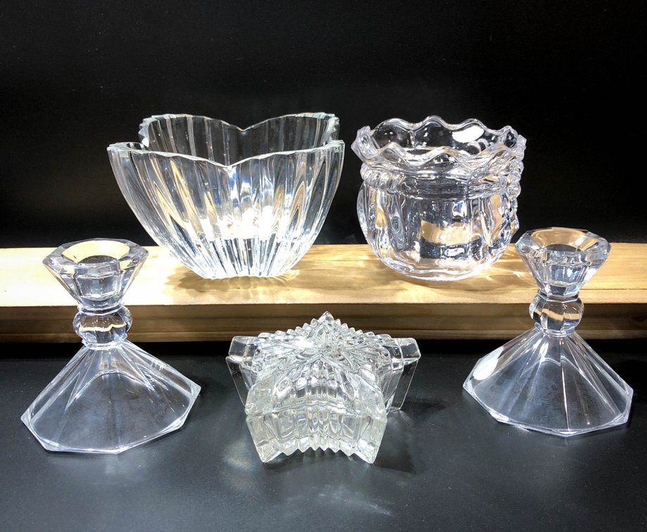Lead Crystal Bowls, Star Dishes, and Candleholders