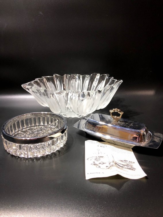 Three Crystal and Silver-Plated Tableware Items