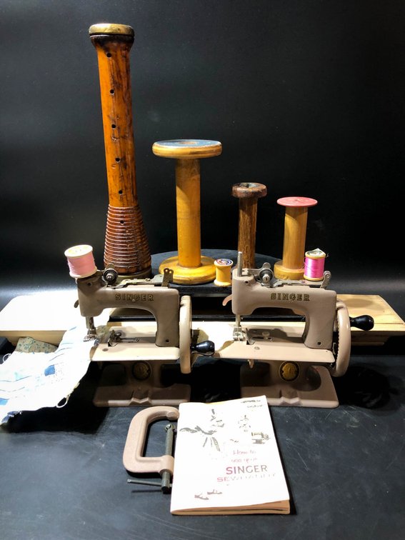 Singer Sewhandy Model 20 Sewing Machines With Wooden Thread Spools and Manual