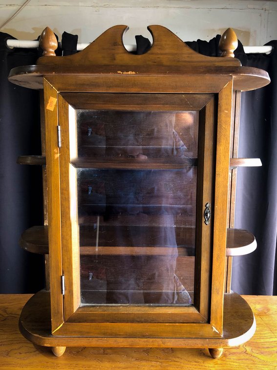 Wooden Wall-Mounted Display Cabinet With Glass Door