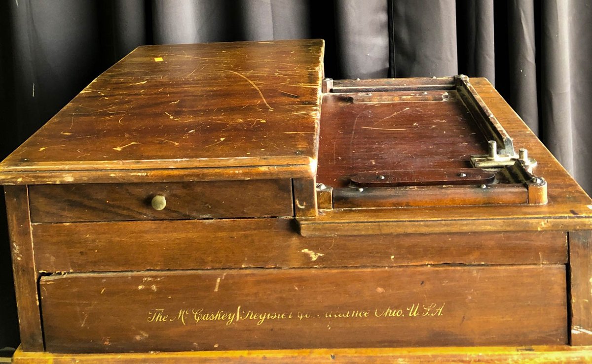 Antique Wooden Cash Register with Metal Mechanisms