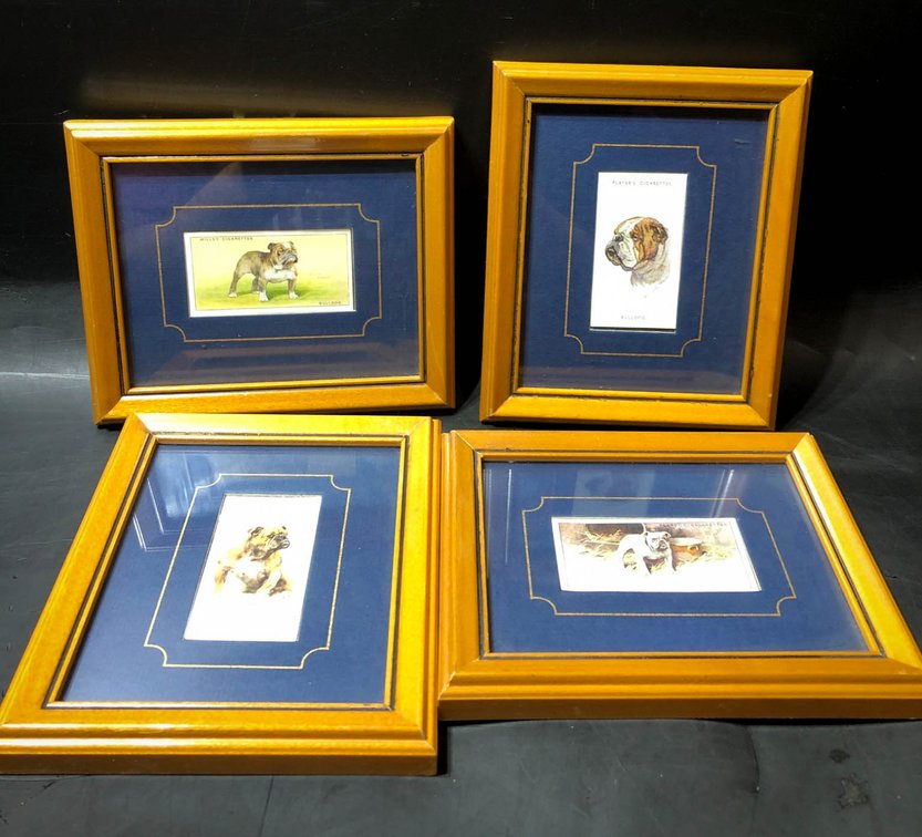 4 Framed Collectible Dog-Themed Cigarette Cards
