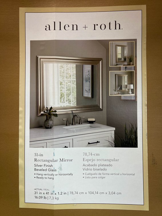 Allen + Roth 31-Inch by 41-Inch Rectangular Mirror with Silver Finish