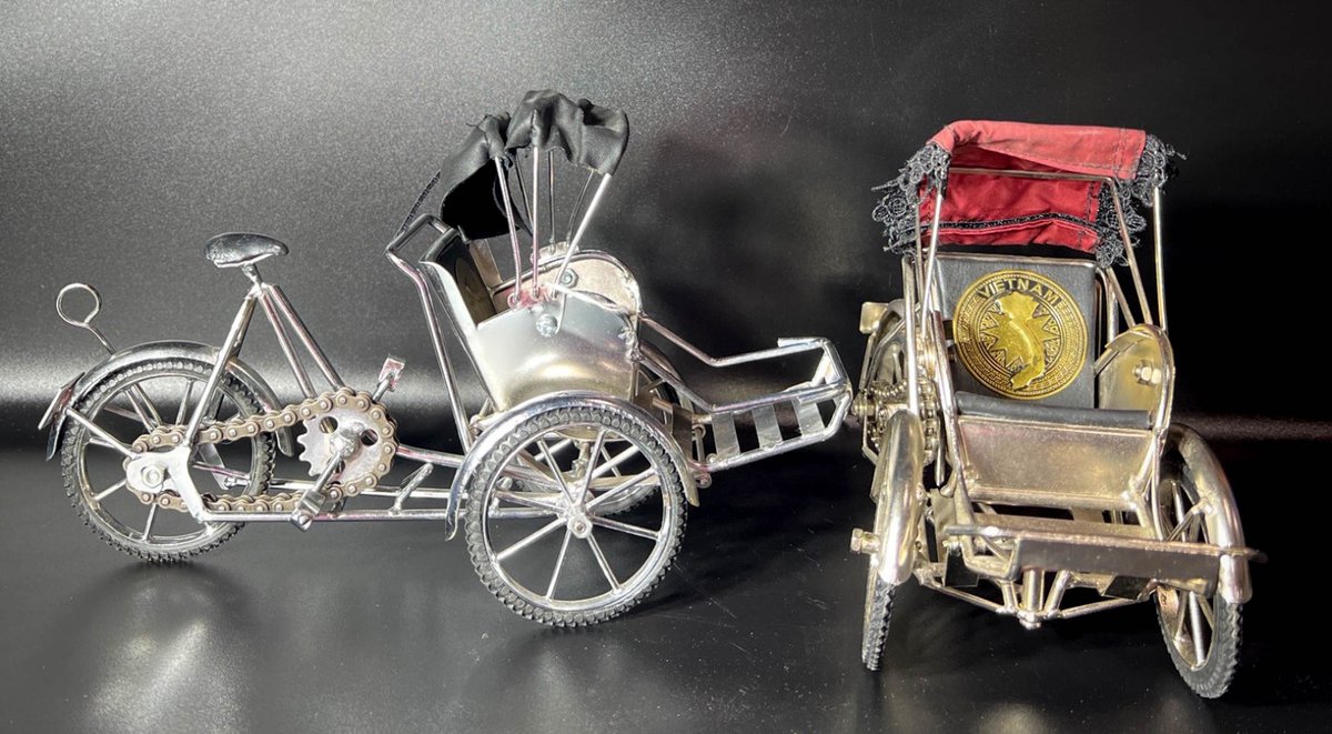 Two Vietnamese Cyclo Rickshaw Models, Metal Construction