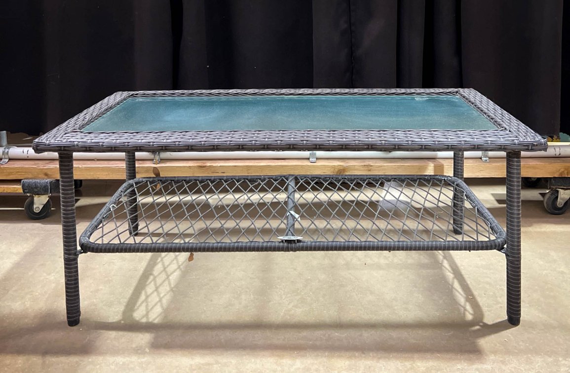 Hampton Bay Wicker Coffee Table with Glass Top, 38×19 Inches