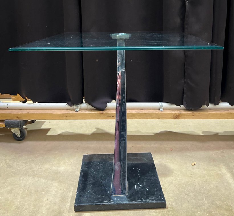 Glass-Top Pedestal Table with Chrome Base, 23x22x24 Inches