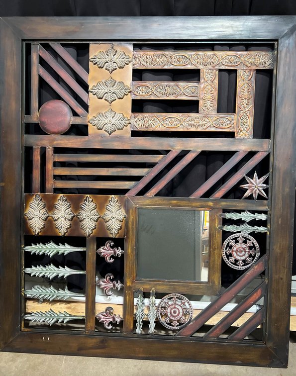 Decorative Metal Wall Panel with Mixed Patterns and Mirror Accent