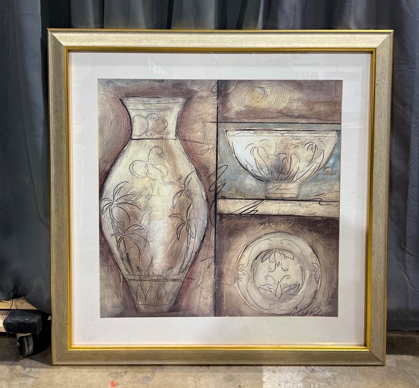 Framed Artwork Titled ‘Butterfly Urn’, 36×36 Inches, Gold Frame