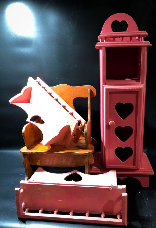 Miniature Painted Wooden Furniture With Heart Motif