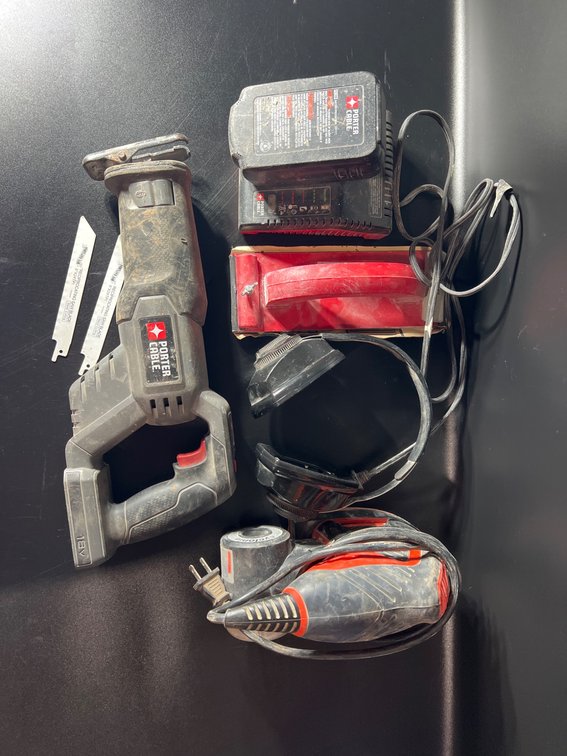 Porter-Cable 18V Reciprocating Saw, Black & Decker Cyclone Sander, and Accessories