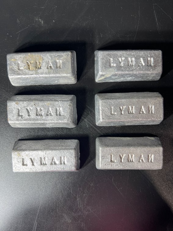 Six Lyman Lead Ingots Measuring Approximately 3 Inches Each