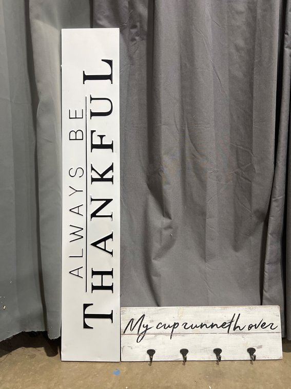 Metal and Wooden Decorative Signs with Wooden Hanger