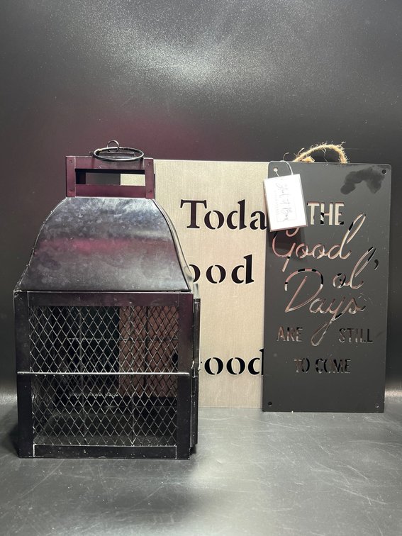 Decorative Black Metal Lantern and Two Inspirational Wall Signs