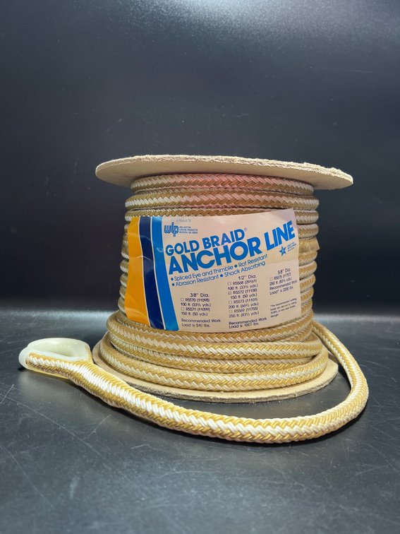 WLP Gold Braid Anchor Line with Spliced Eye and Thimble, 1/2-inch, 150 ft