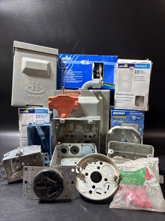 Electrical Components Including Leviton Outlet Covers and Boxes