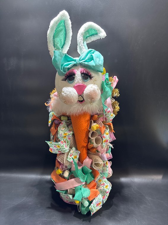 Easter Bunny Decoration With Ribbons And Carrot Accent