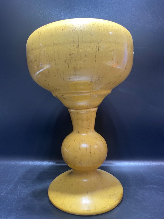 Yellow Painted Ceramic Vessel With Round Base and Wide Opening