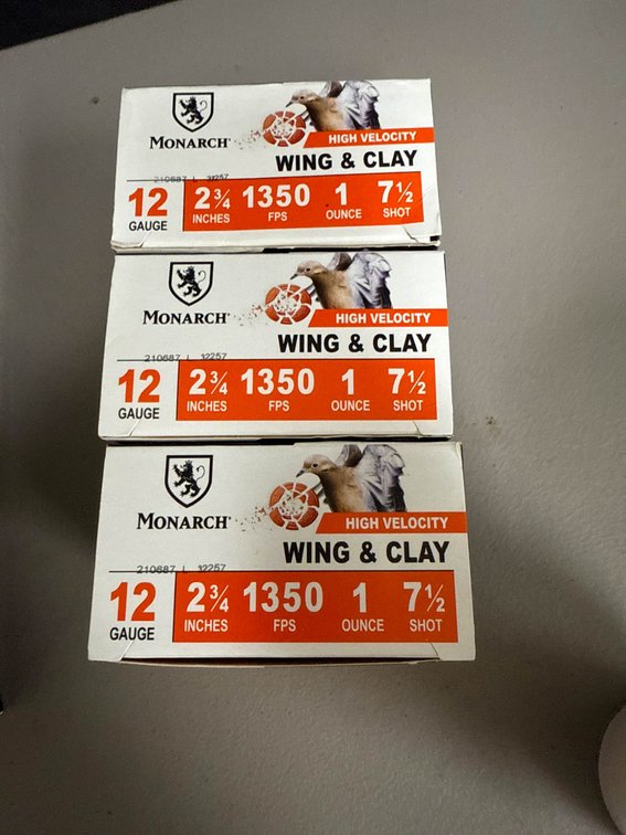 3 Boxes of Monarch 12 Gauge Wing & Clay High Velocity Shotgun Shells