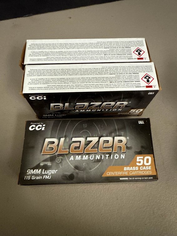 Three Full Boxes of CCI Blazer 9mm Luger 115 Grain FMJ Ammunition