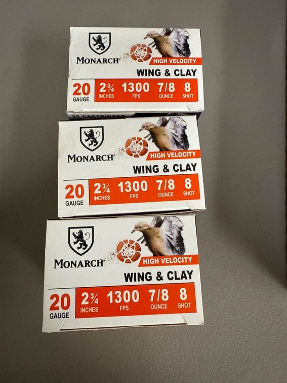 3 Monarch 20 Gauge Wing & Clay High Velocity Ammunition Boxes