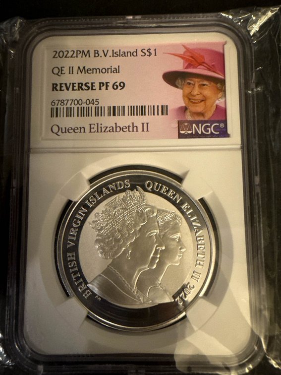 2022 British Virgin Islands $1 Silver Coin QE II Memorial Reverse PF69 by NGC