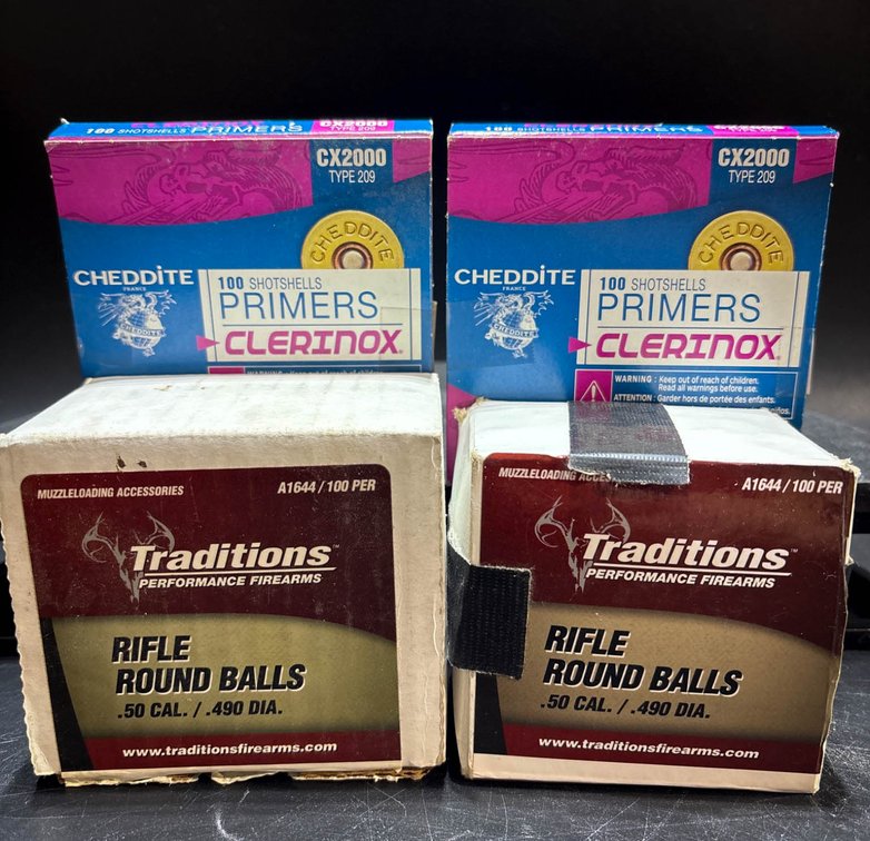 Traditions Rifle Round Balls .50 Cal and Cheddite Primers Lot