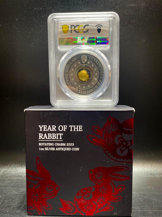 2023 Perth Mint Silver 1 oz Tuvalu Year of the Rabbit Rotating Charm Coin