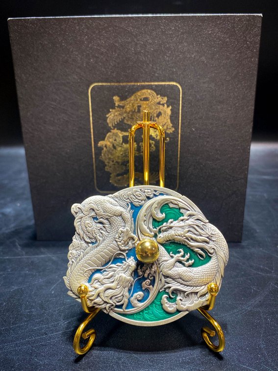 2024 Year of the Dragon 8 oz .999 Silver Split Medal with Display Stand