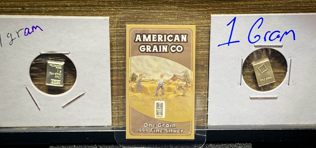 Fine Silver Items: 1 Gram Bars and 1 Grain Bar in Display