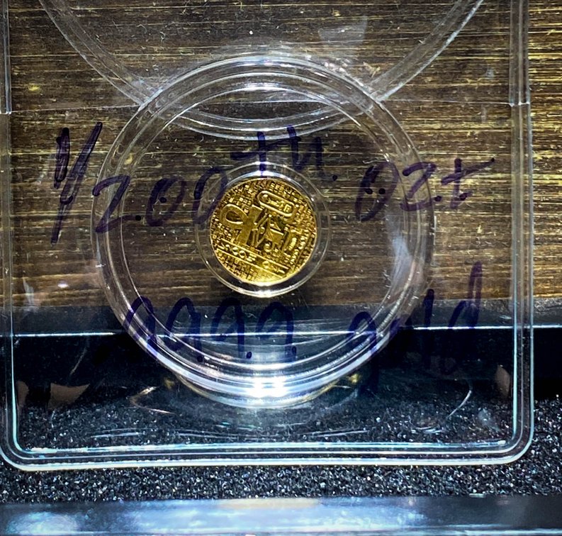 Gold Coin in Protective Case with Egyptian-Inspired Design