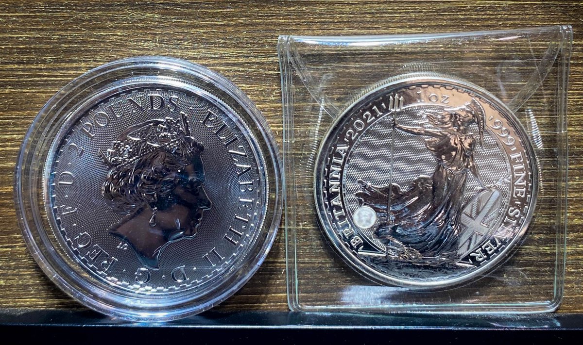 Two 2021 1 oz .999 Fine Silver Coins Featuring Queen Elizabeth II and Britannia