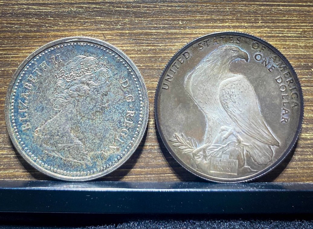 Two Collectible Dollar Coins, 1972 Canadian Silver Dollar and U.S. Silver Dollar