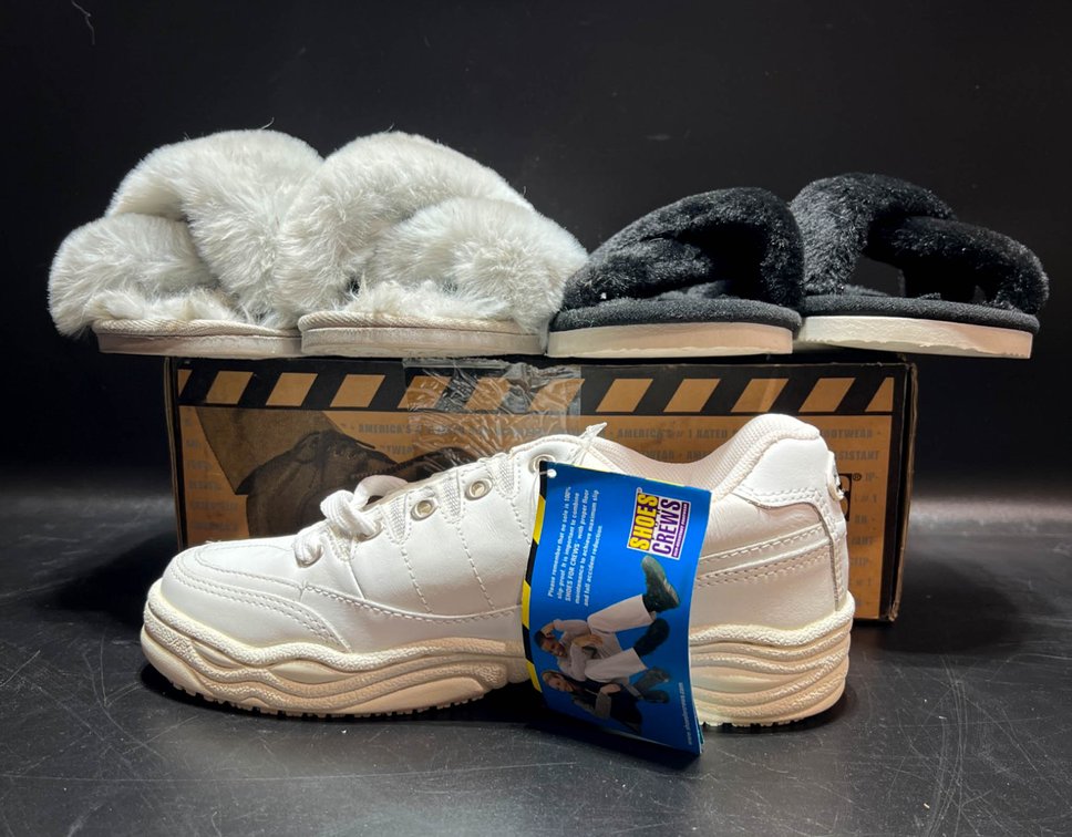 Three Pairs of Shoes: Shoes For Crews, Nine West Slippers (Two Pairs)