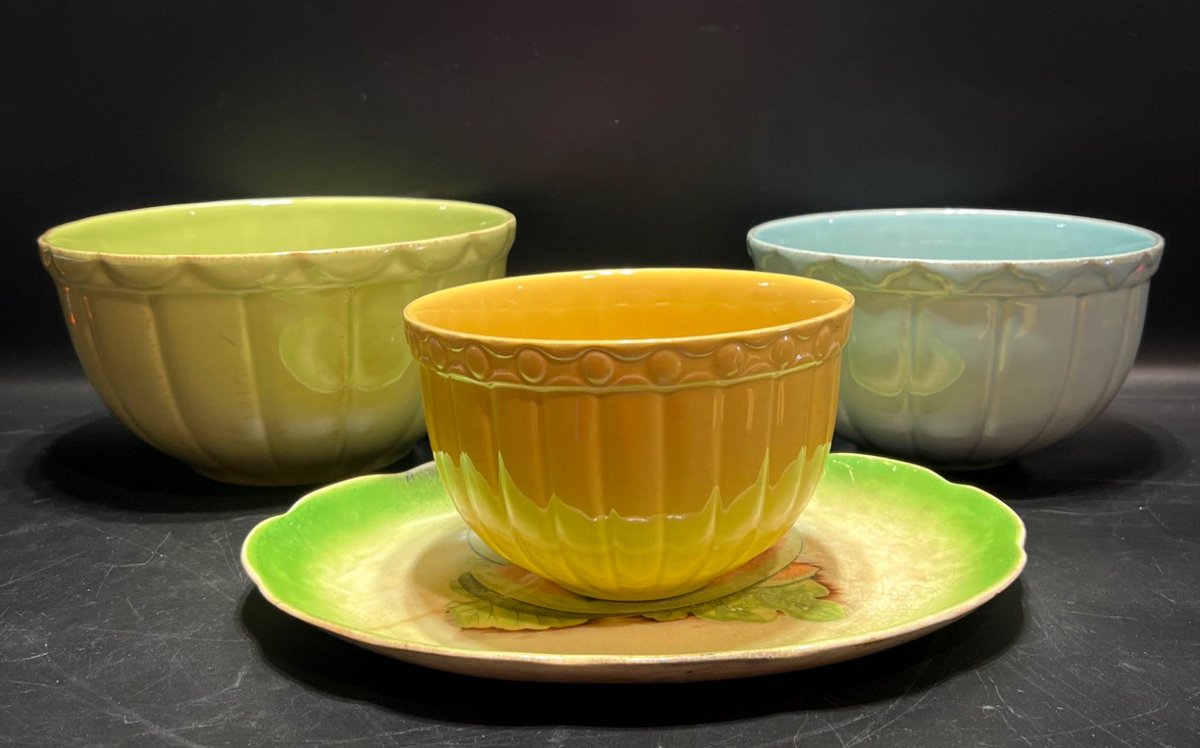 Three Bowls and Watermelon Motif Plate