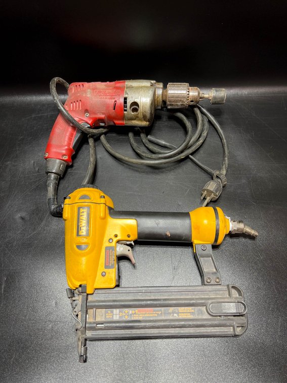 DeWalt Pneumatic Brad Nailer and Milwaukee Electric Drill