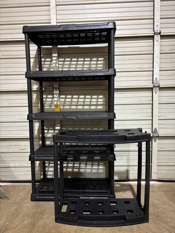 Black Plastic Shelves in Two Sizes: 32x31x14 and 71x36x18