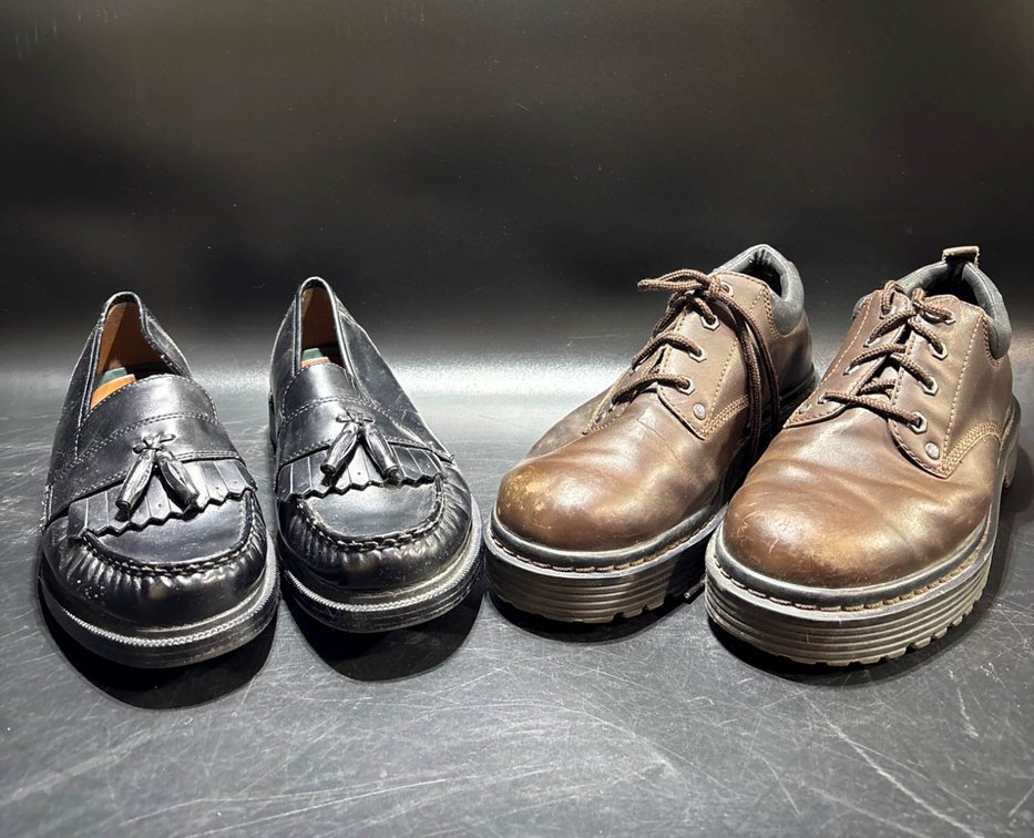 Two Pairs of Men’s Shoes: Fayva Black Loafers and Skechers Brown Leather Shoes