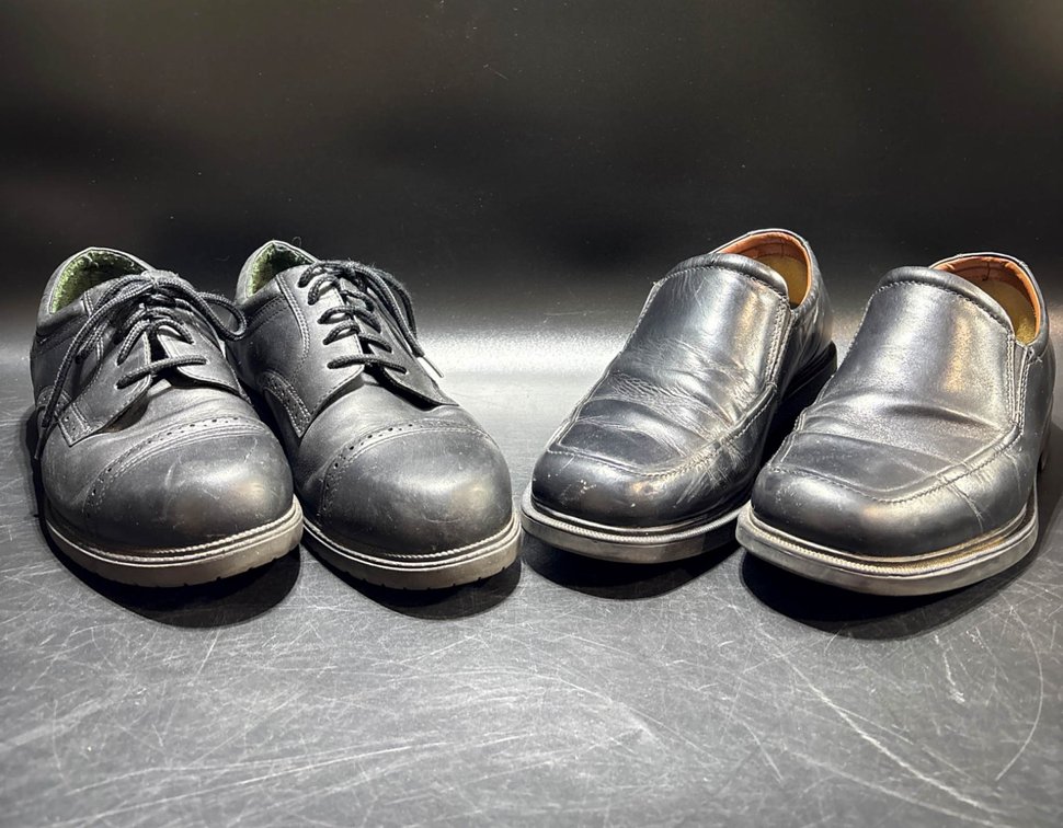 Two Pairs of Men’s Size 11 Black Shoes With Leather Uppers