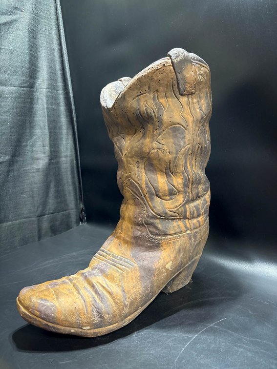 Decorative Cast Iron Boot with Detailed Stitching Design