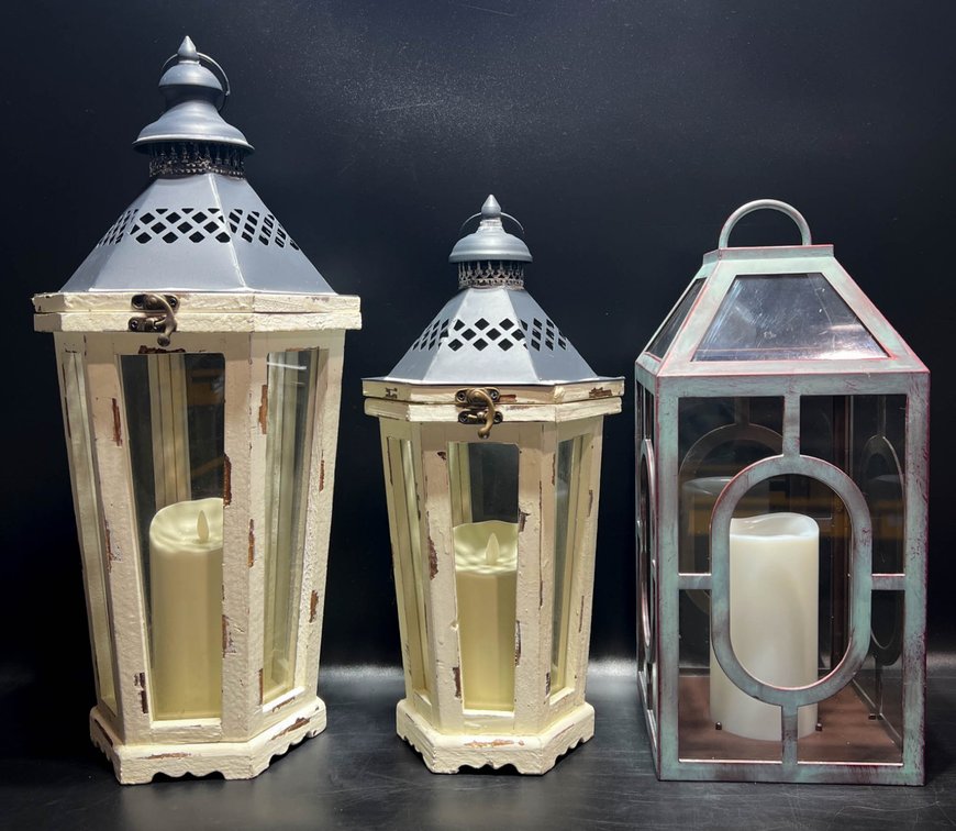 Three Decorative Lanterns with LED Candles
