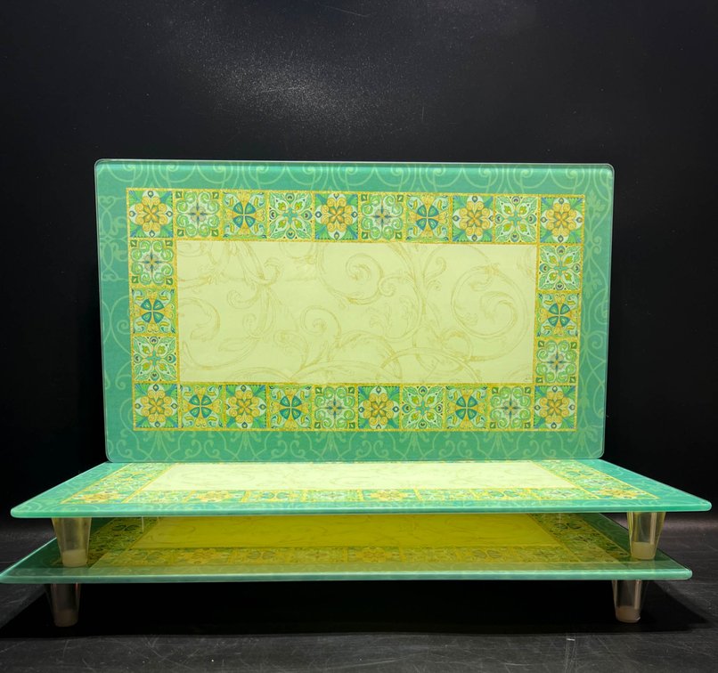 Decorative Glass Trays With Floral and Scroll Patterns
